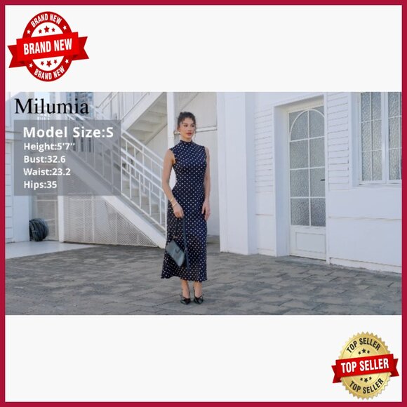 Maxi Tank Dress Polka Dots Mock Neck Sleeveless Bodycon Mermaid Fishtail - Picture 7 of 7